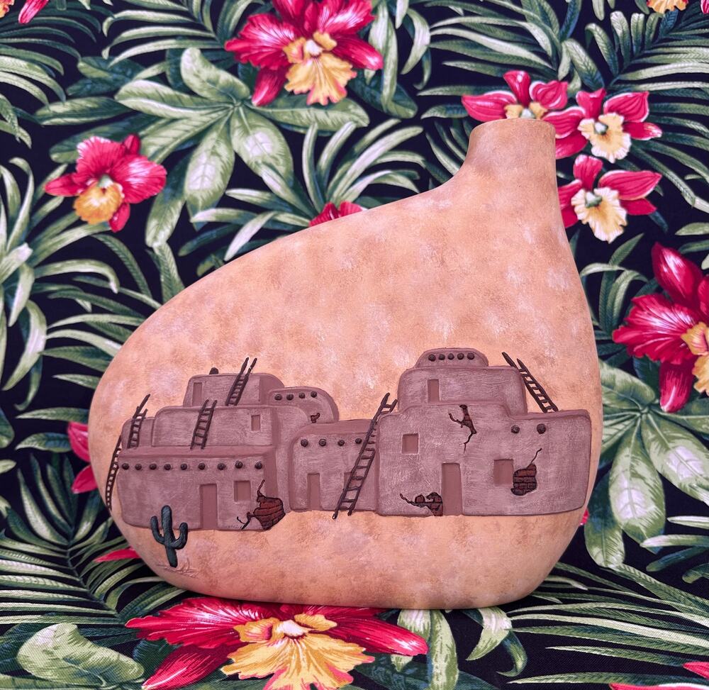 Vintage Ceramic Mexico Adobe House Cactus Pillow Vase Decor
